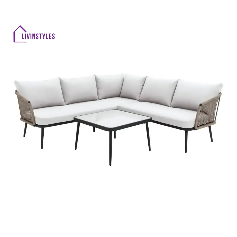 Genevieve Outdoor L-Shape All Weather Handwoven Rope Sofa Set - Sofa Set
