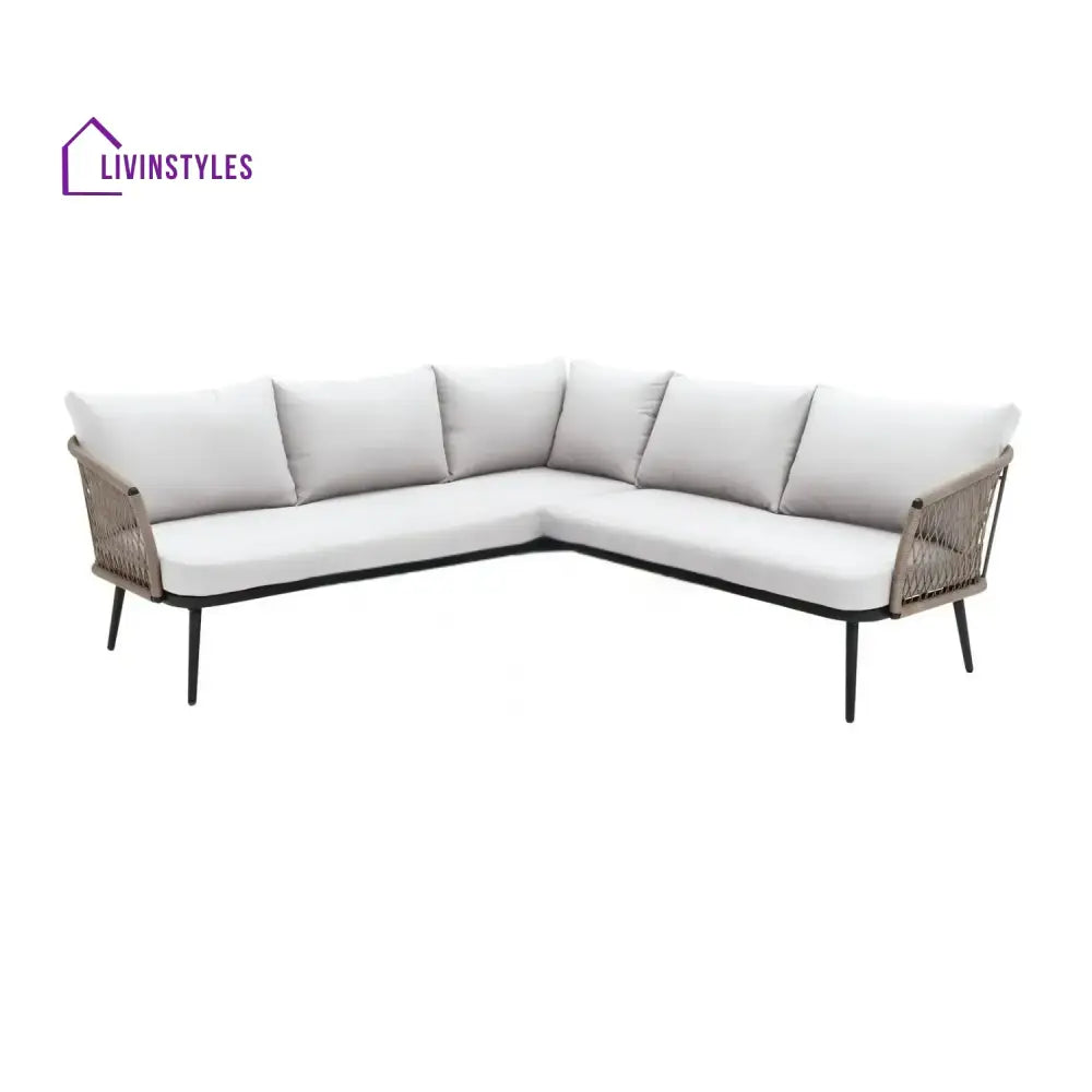 Genevieve Outdoor L-Shape All Weather Handwoven Rope Sofa Set - Sofa Set