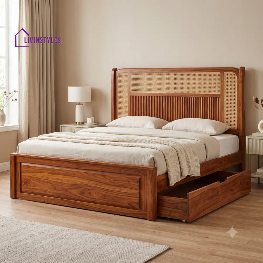 Genevieve Premium Wooden Bed with Drawer Storage | King Size Bed & Queen Size Bed Online