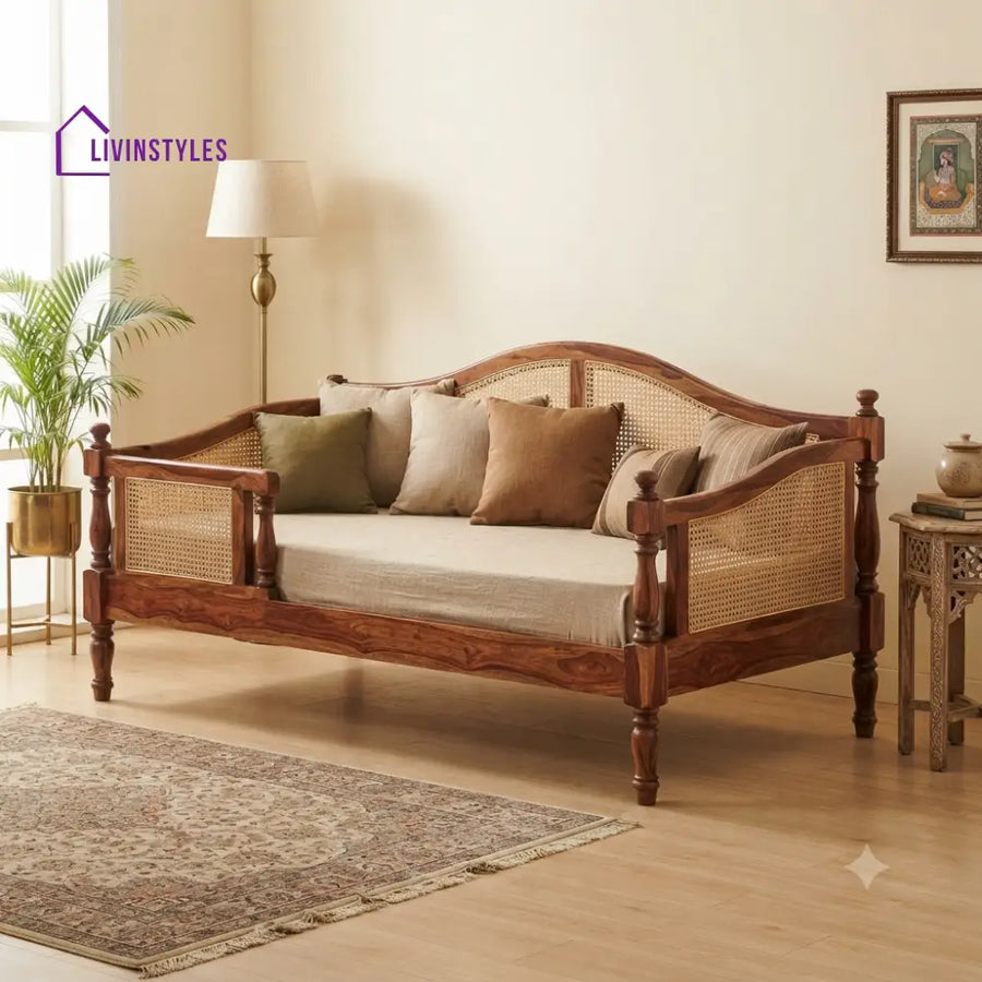 Geneviève Wooden Divan Bed for Living Room | Solid Sheesham Wood