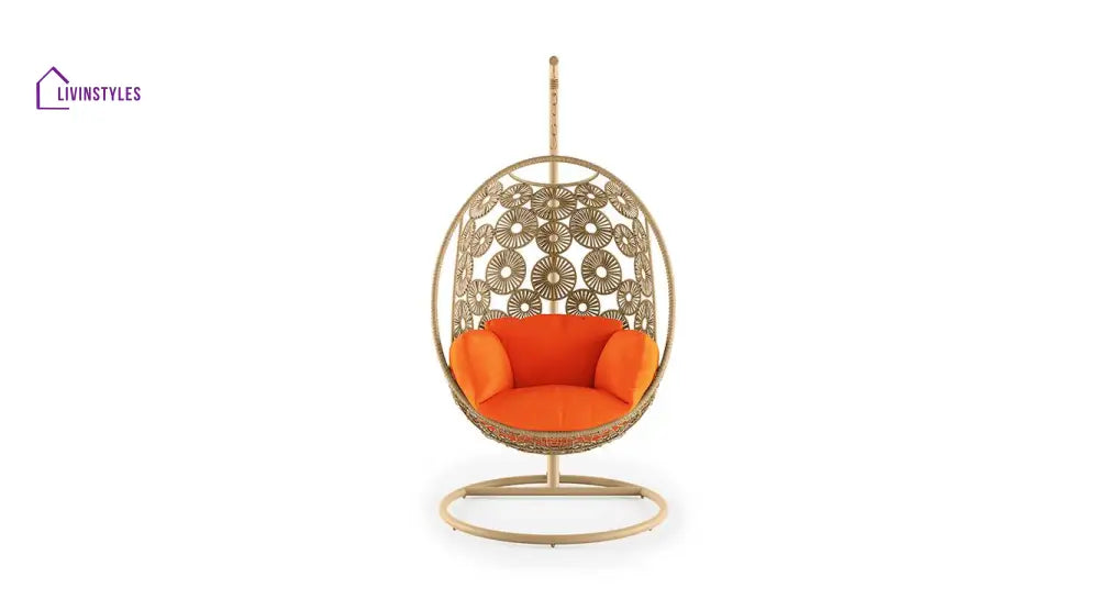 Genovese Single Seater Hanging Swing With Stand For Balcony Garden Swing (Cream) - Swings