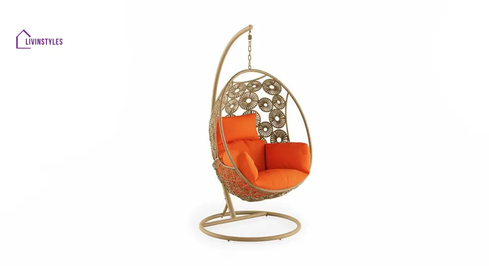Genovese Single Seater Hanging Swing With Stand For Balcony Garden Swing (Cream) - Swings