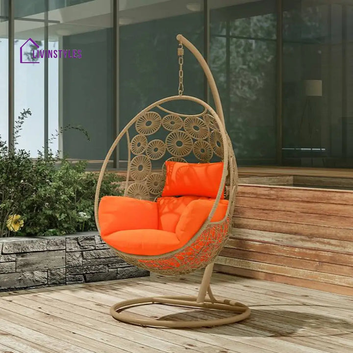 Genovese Single Seater Hanging Swing With Stand For Balcony Garden Swing (Cream) - Swings