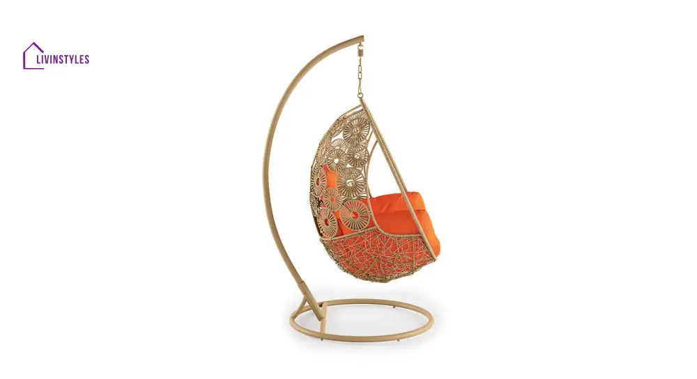 Genovese Single Seater Hanging Swing With Stand For Balcony Garden Swing (Cream) - Swings