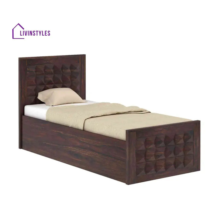 Genoveva Solid Sheesham Wood Single Bed With Box Storage (Walnut Finish) Bed