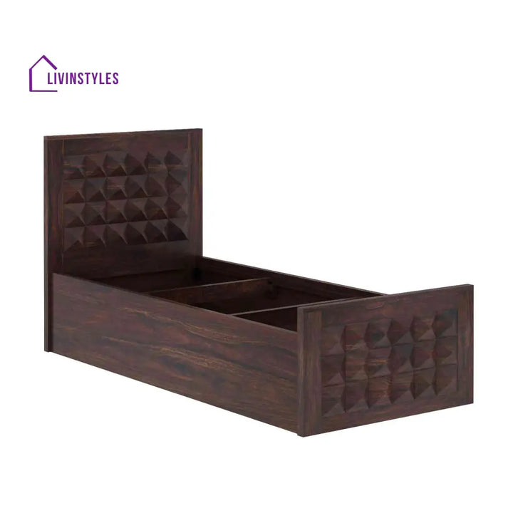Genoveva Solid Sheesham Wood Single Bed With Box Storage (Walnut Finish) Bed