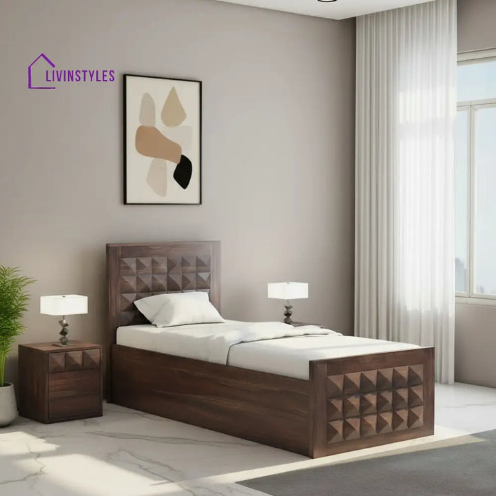 Genoveva Solid Sheesham Wood Single Bed With Box Storage (Walnut Finish) Bed