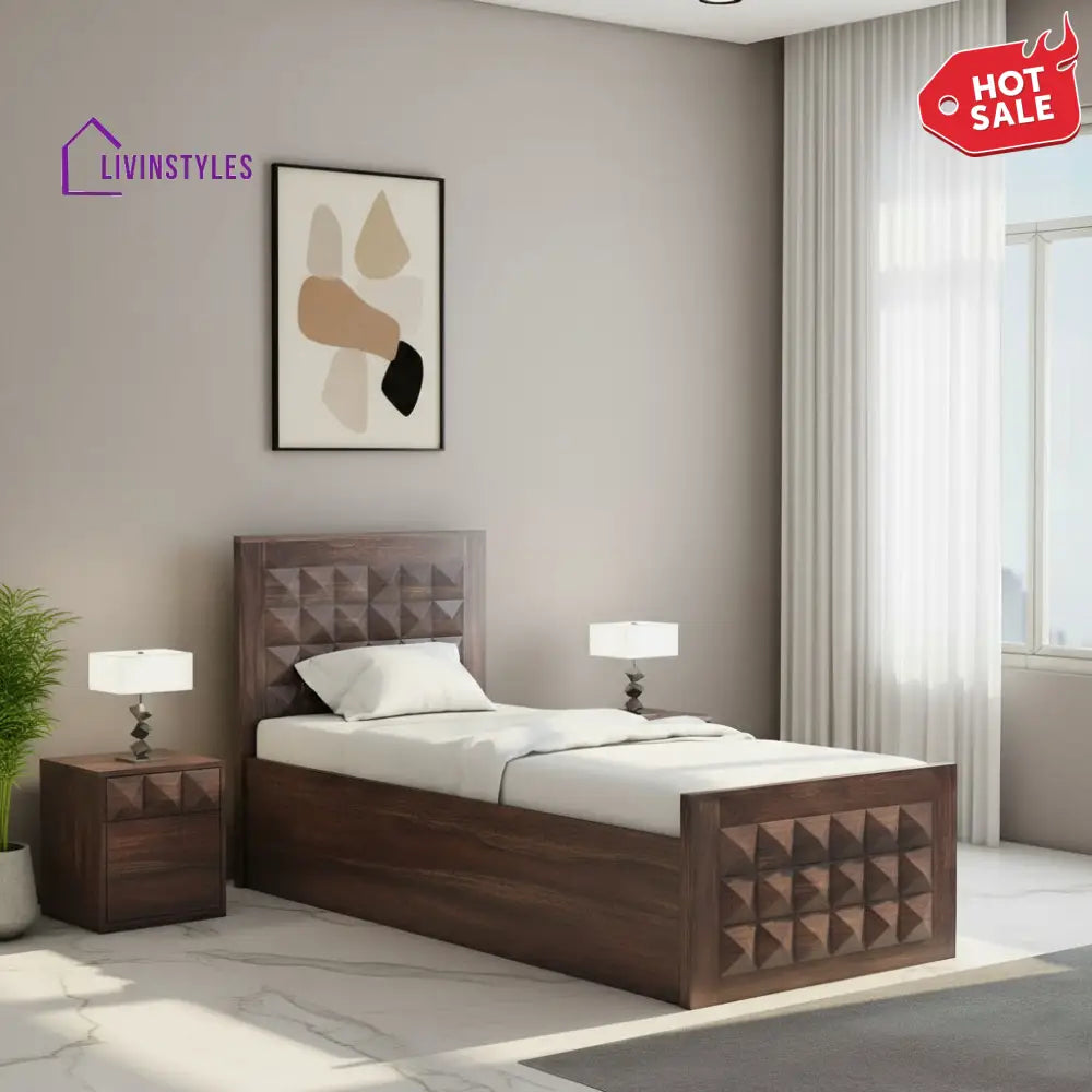Genoveva Solid Sheesham Wood Single Bed With Box Storage (Walnut Finish) Bed