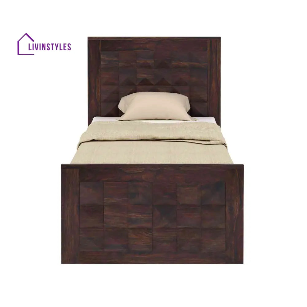 Genoveva Solid Sheesham Wood Single Bed With Box Storage (Walnut Finish) Bed