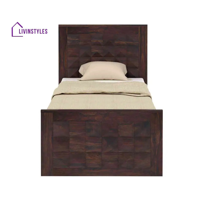 Genoveva Solid Sheesham Wood Single Bed With Box Storage (Walnut Finish) Bed