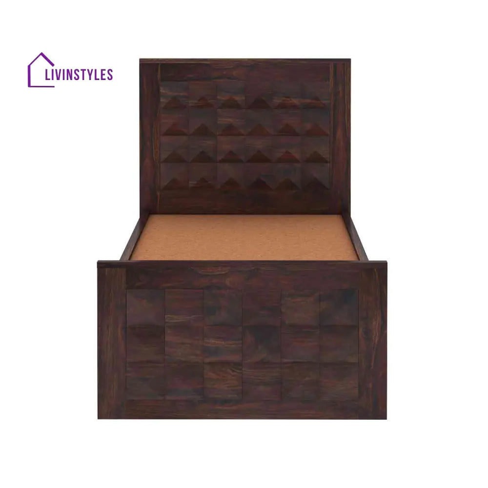 Genoveva Solid Sheesham Wood Single Bed With Box Storage (Walnut Finish) Bed