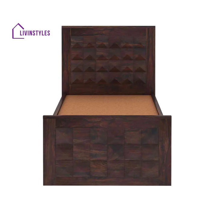 Genoveva Solid Sheesham Wood Single Bed With Box Storage (Walnut Finish) Bed