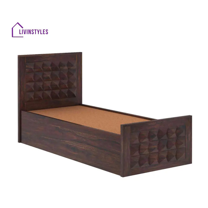 Genoveva Solid Sheesham Wood Single Bed With Box Storage (Walnut Finish) Bed