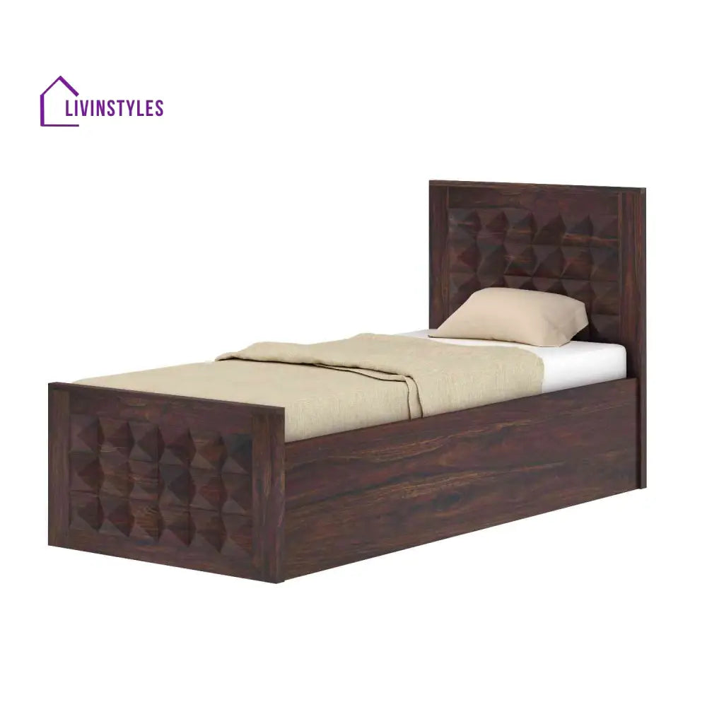 Genoveva Solid Sheesham Wood Single Bed With Box Storage (Walnut Finish) Bed