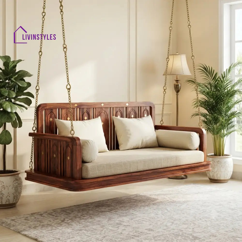 Geoffroy 2 Seater Wooden Swing for Home | Wooden Jhula for home