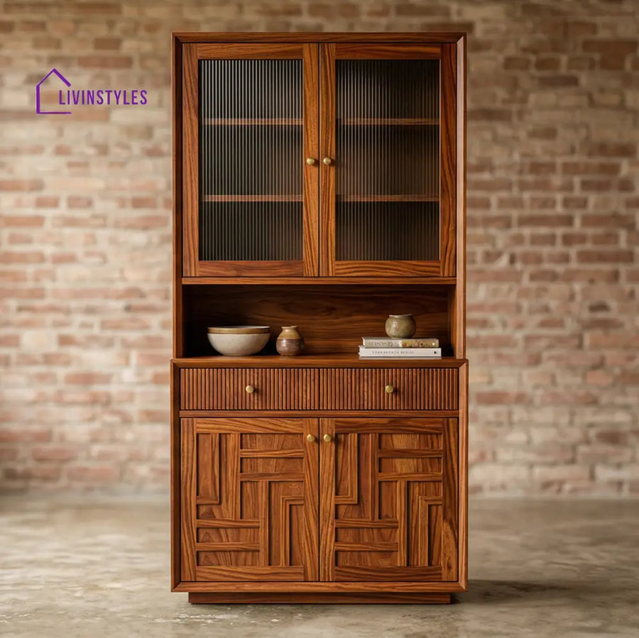George Classic Kitchen Cabinet with Glass (Honey Finish)