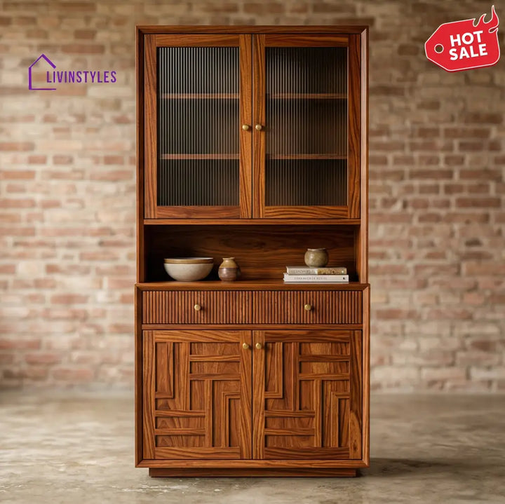 George Classic Kitchen Cabinet with Glass (Honey Finish)