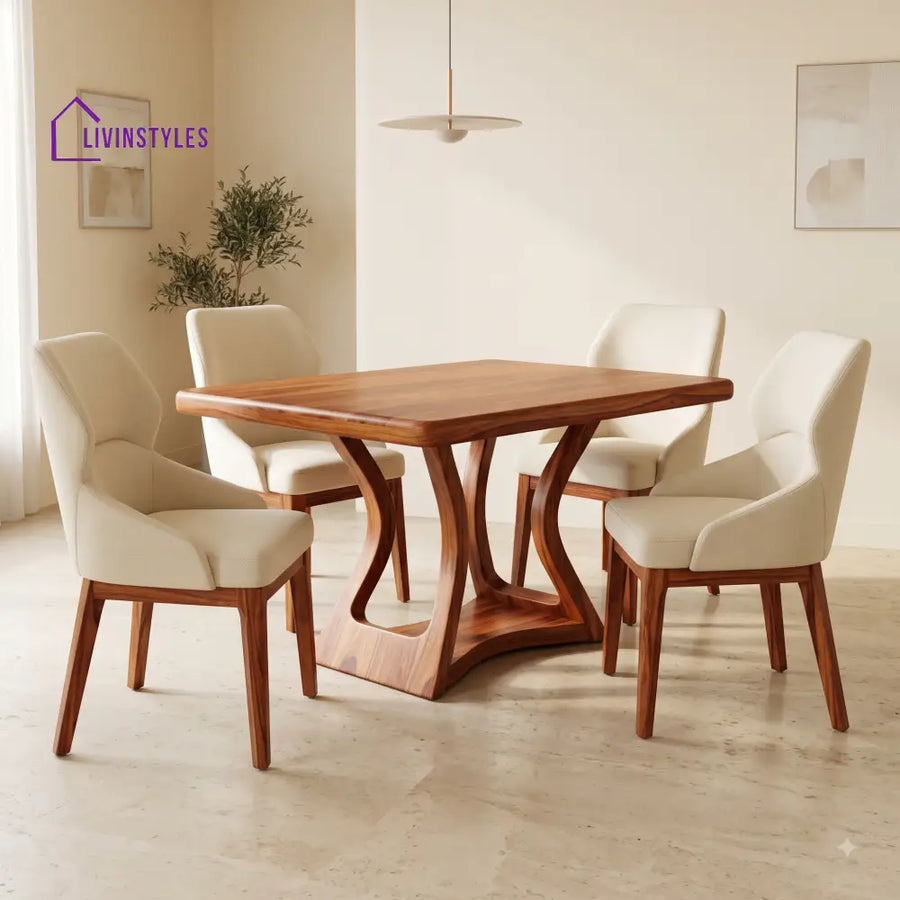 George Premium Solid Wood 4 Seater Dining Table Set