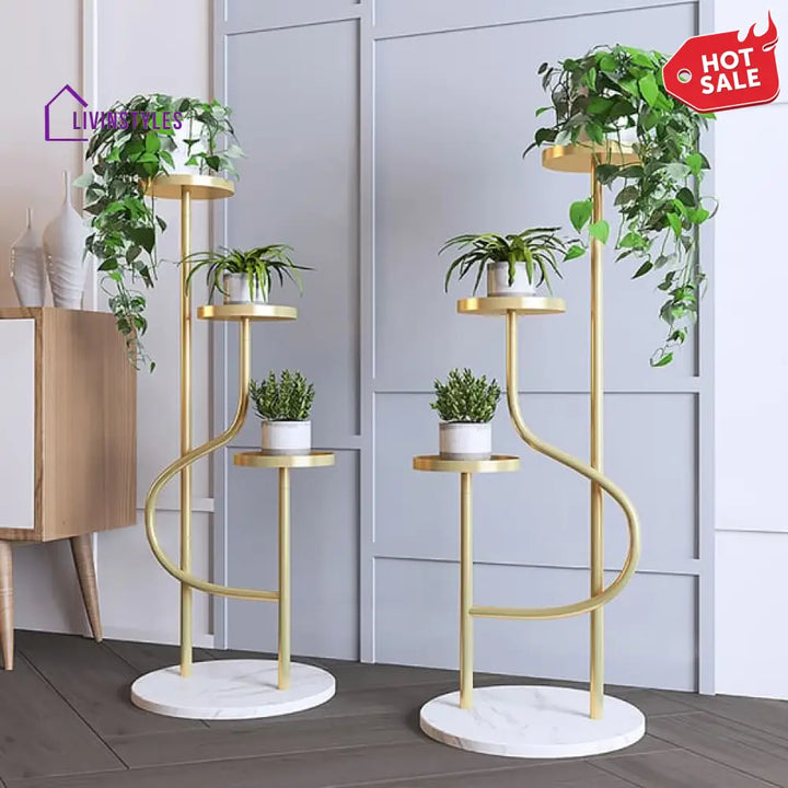 Georgia Metal Plant Stand 3 Tier In Gold Color - Set Of 2 Stands