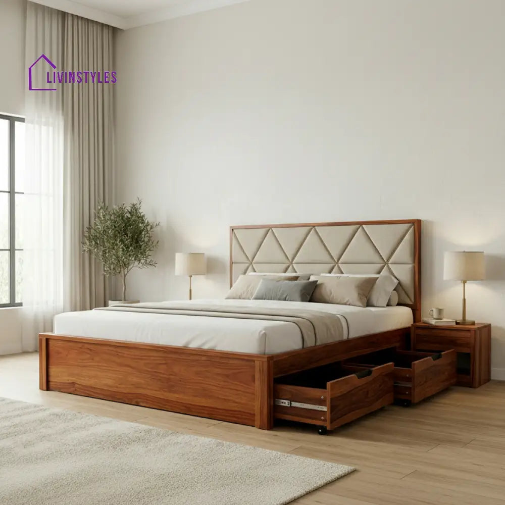 Georgia Premium Sheesham Wood Bed with Fabric Headboard