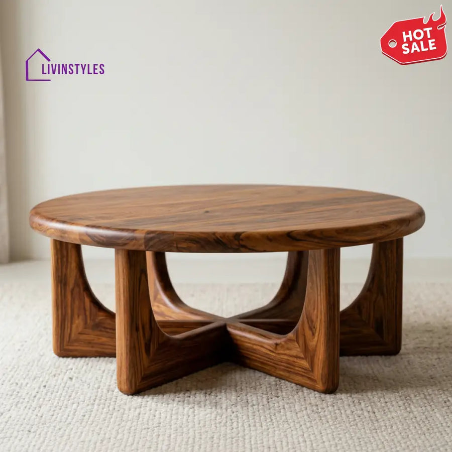 Georgia Sheesham Wood Round Shaped Coffee Table for Living Room