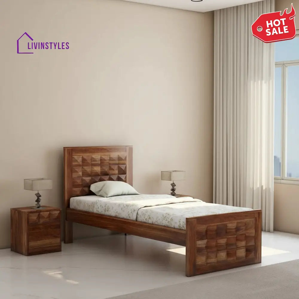 Georgina Solid Sheesham Wood Single Bed Without Storage (Natural Finish) Bed