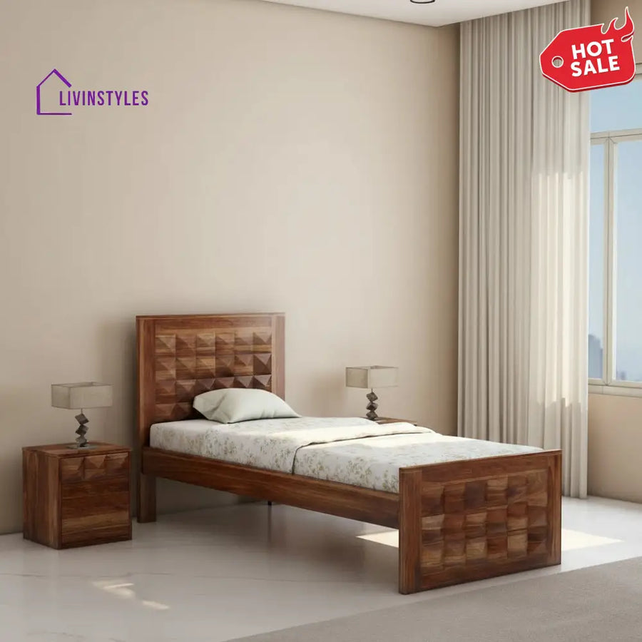 Georgina Solid Sheesham Wood Single Bed Without Storage (Natural Finish) Bed