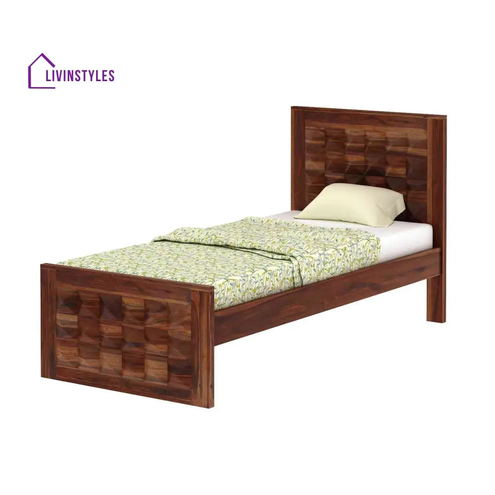 Georgina Solid Sheesham Wood Single Bed Without Storage (Natural Finish) Bed