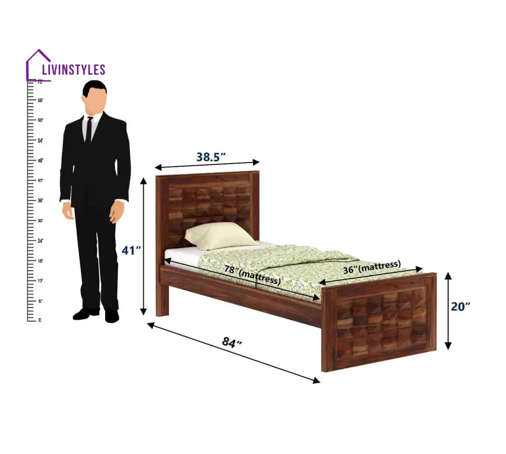 Georgina Solid Sheesham Wood Single Bed Without Storage (Natural Finish) Bed