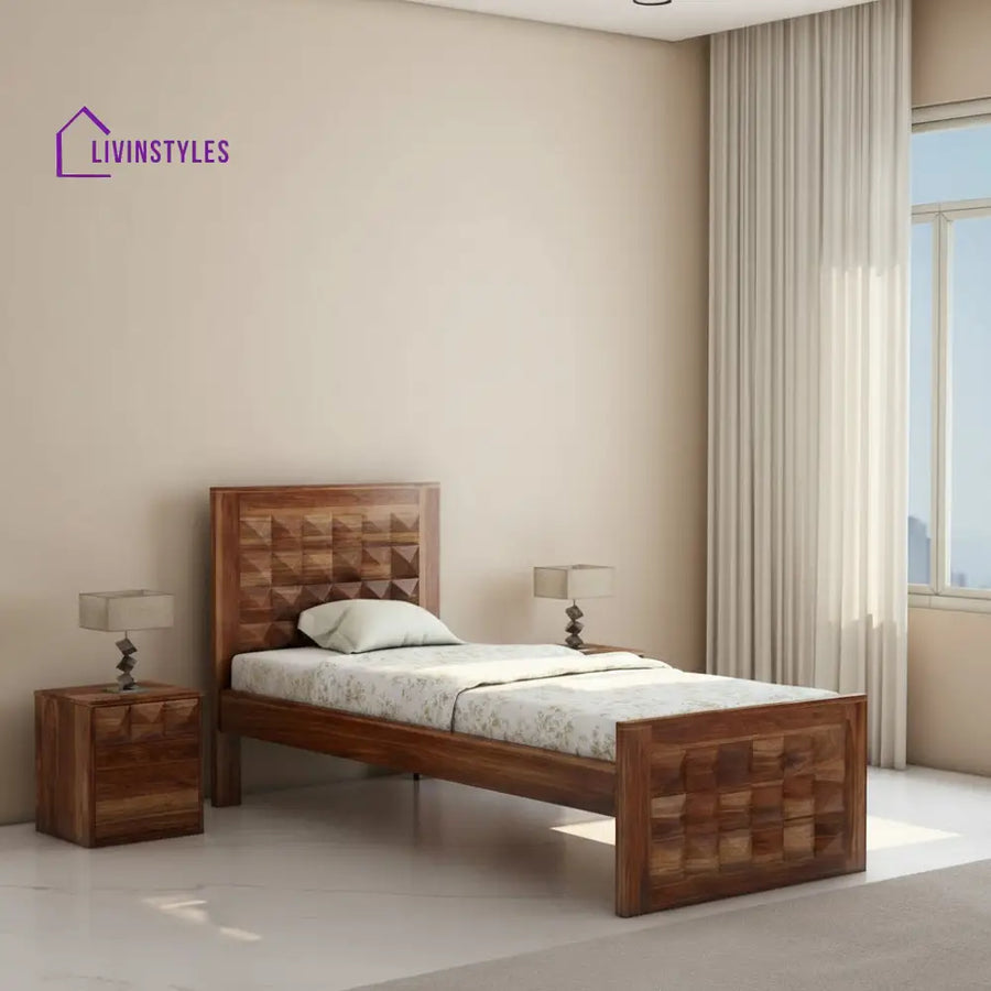 Georgina Solid Sheesham Wood Single Bed Without Storage (Natural Finish) Bed