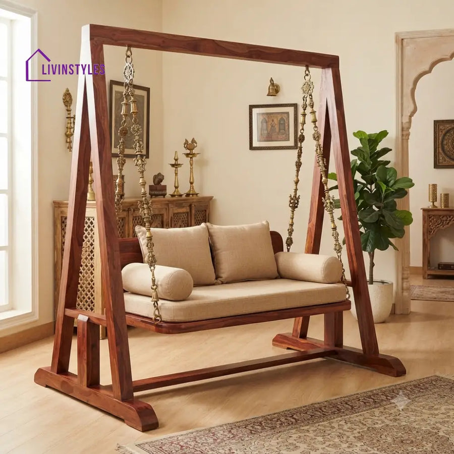Gérard 2 Seater Wooden Swing for Home | Wooden Jhula for home