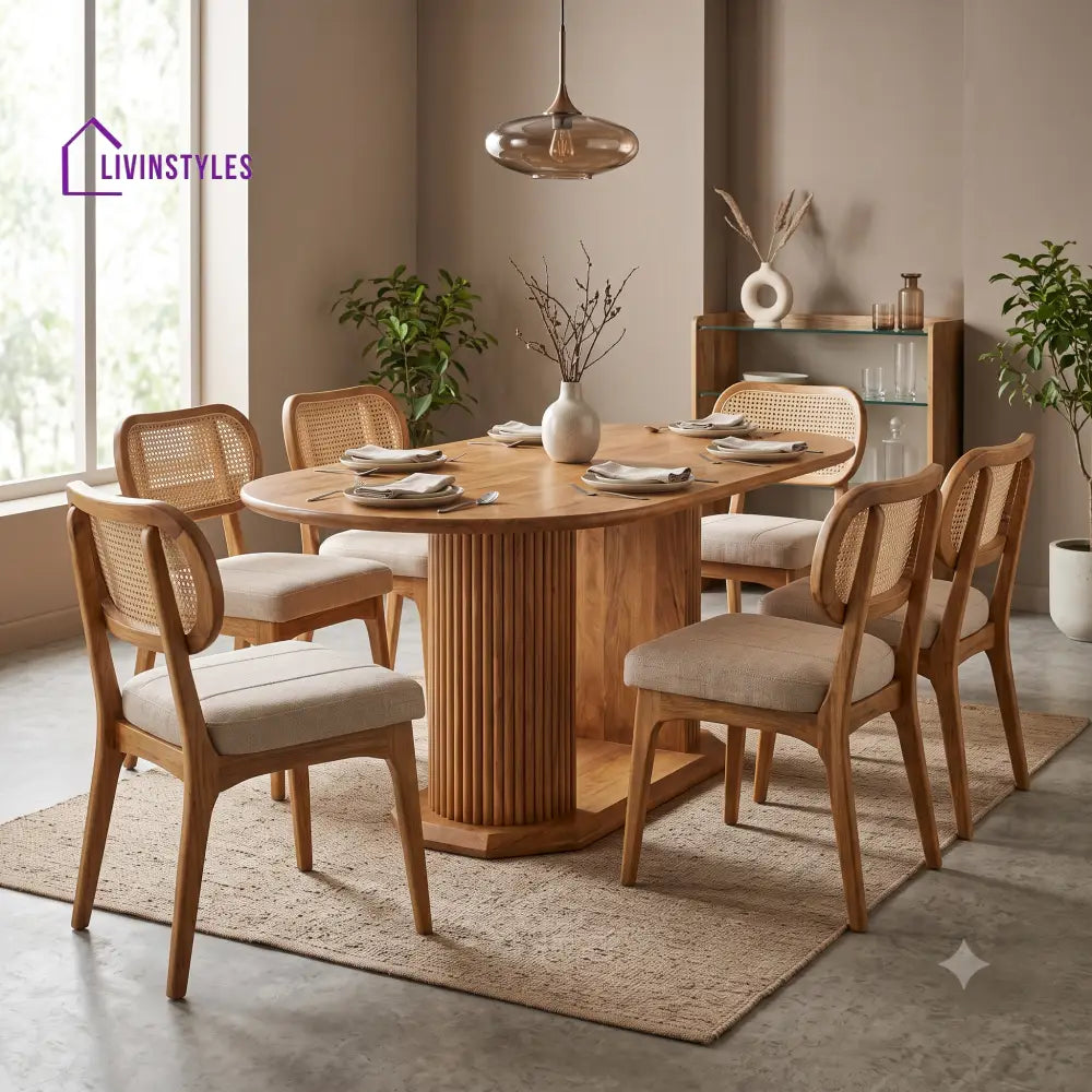 Gerard Premium Mango Wood 6 Seater Dining Table Set | Natural Finish
