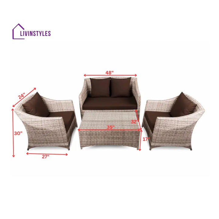Gerardo Outdoor Sofa Set 2 Seater 2 Single seater 1 Center table (Seashell) - Sofa Sets