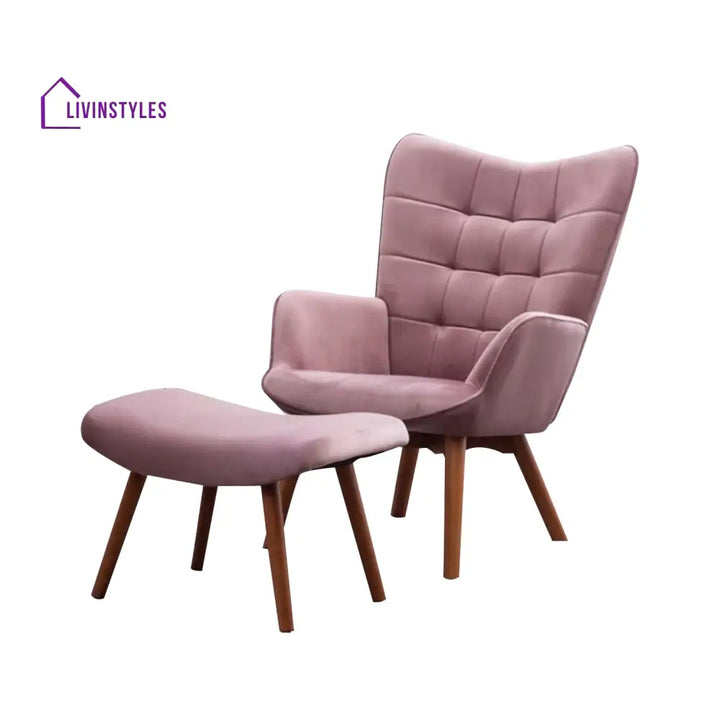 Gerasim Comfortable Velvet Accent Chairs With Ottoman Footrest Pink Furniture