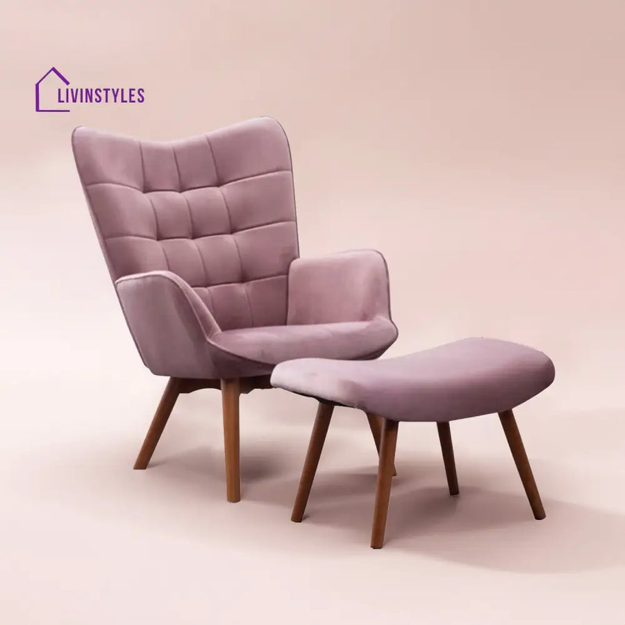 Gerasim Comfortable Velvet Accent Chairs With Ottoman Footrest Pink Furniture