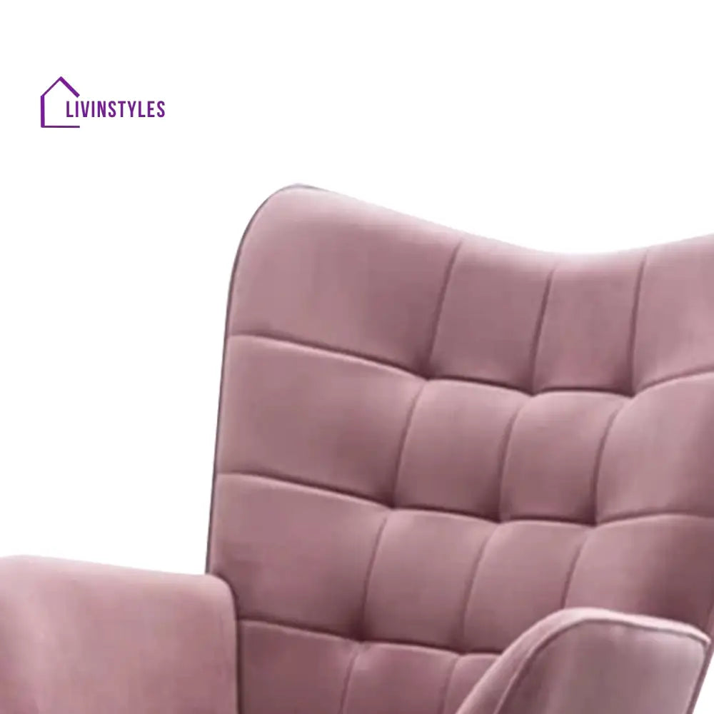 Gerasim Comfortable Velvet Accent Chairs With Ottoman Footrest Pink Furniture