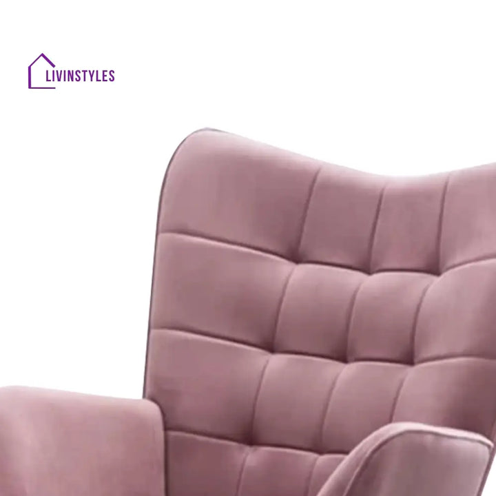 Gerasim Comfortable Velvet Accent Chairs With Ottoman Footrest Pink Furniture