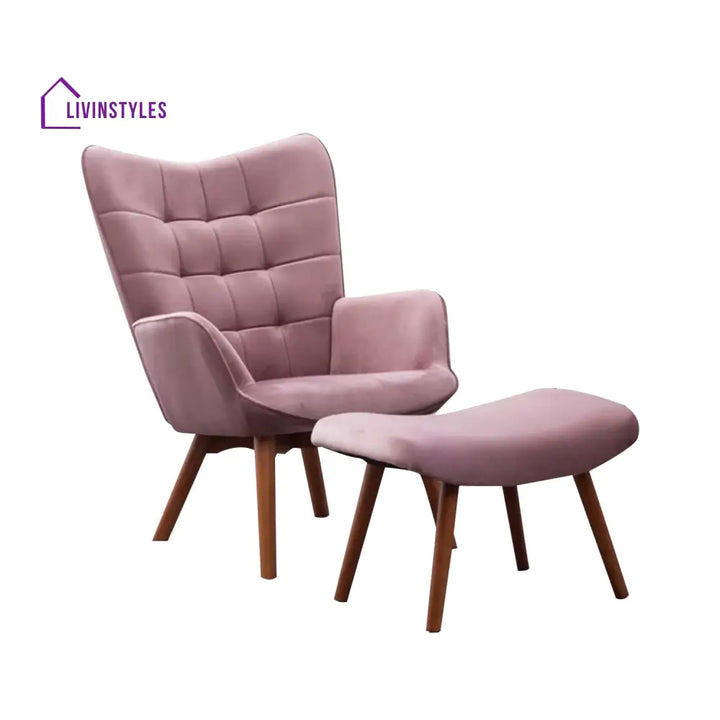 Gerasim Comfortable Velvet Accent Chairs With Ottoman Footrest Pink Furniture