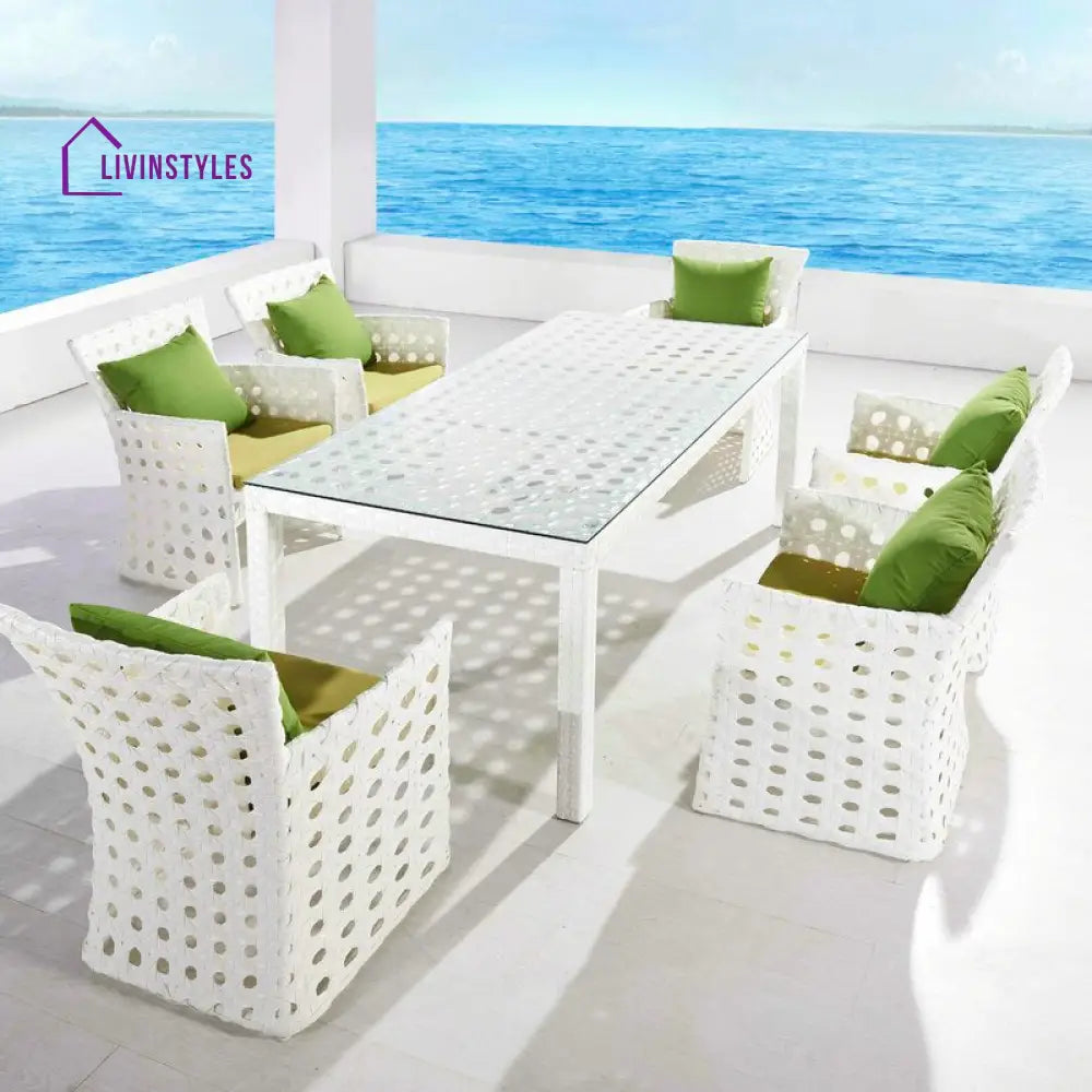 Germano Outdoor Patio Dining Set 6 Chairs and 1 Table (White) - Dining sets