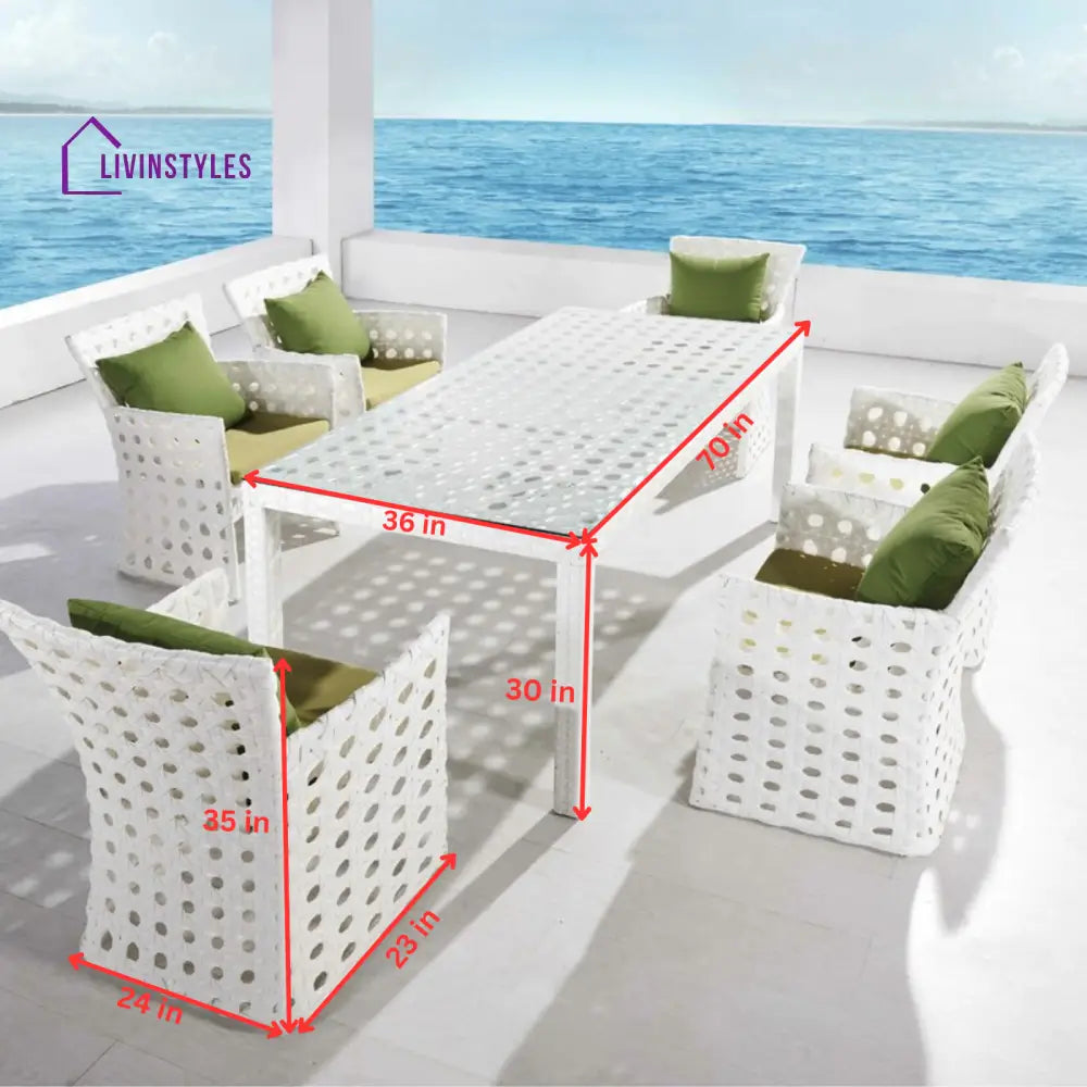 Germano Outdoor Patio Dining Set 6 Chairs and 1 Table (White) - Dining sets