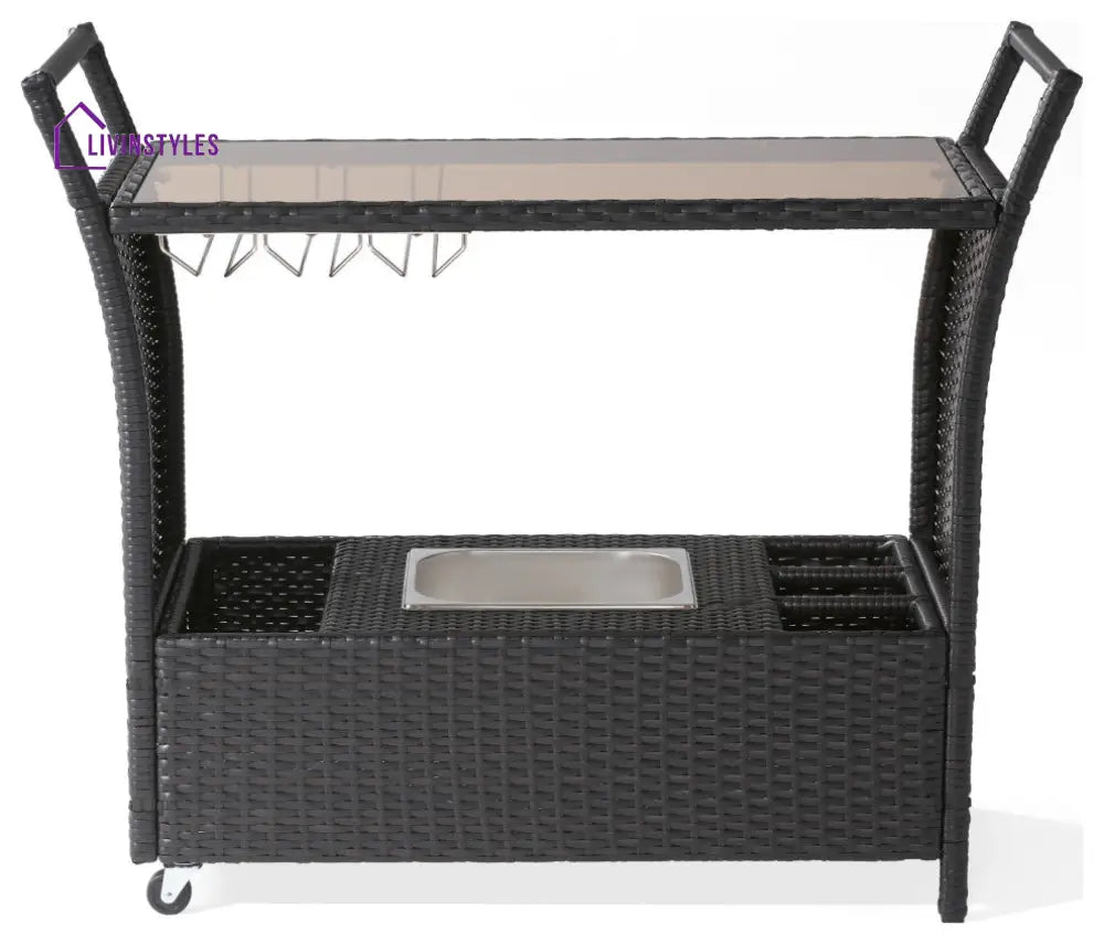 Gerrit Outdoor Patio Bar Serving Cart (Dark Brown) - Wicker