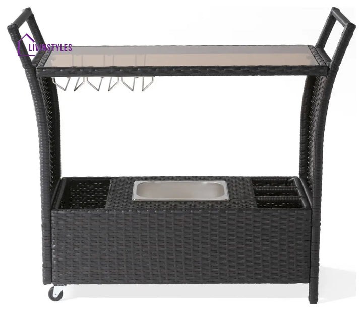 Gerrit Outdoor Patio Bar Serving Cart (Dark Brown) - Wicker