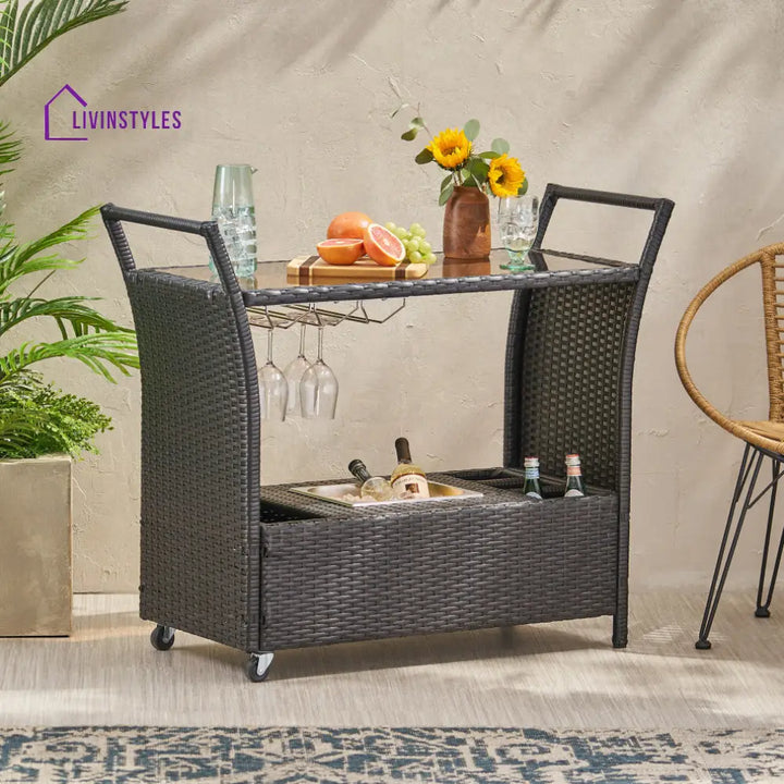 Gerrit Outdoor Patio Bar Serving Cart (Dark Brown) - Wicker