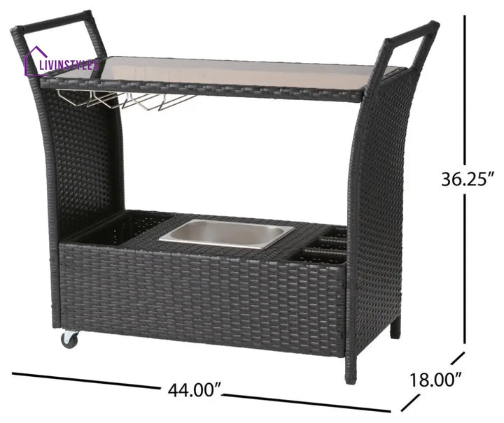 Gerrit Outdoor Patio Bar Serving Cart (Dark Brown) - Wicker