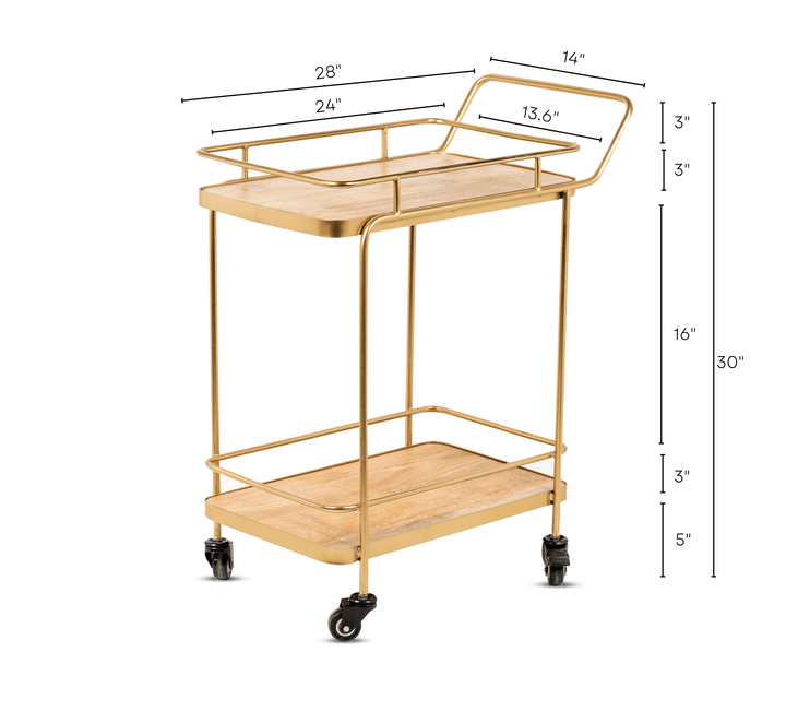 Amanda 2-Tier Wooden Shelving Serving Trolley