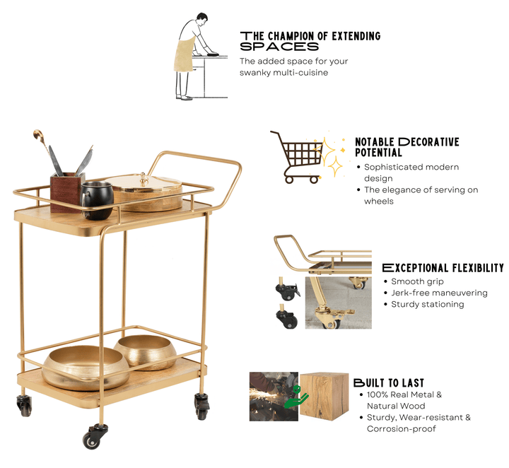 Amanda 2-Tier Wooden Shelving Serving Trolley