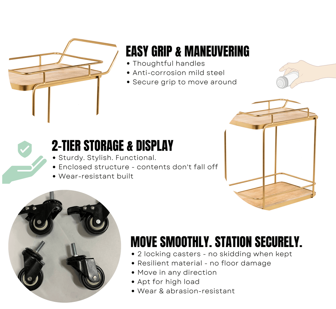 Amanda 2-Tier Wooden Shelving Serving Trolley