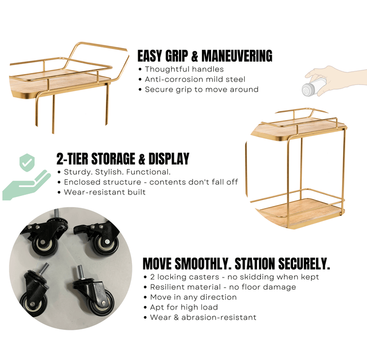 Amanda 2-Tier Wooden Shelving Serving Trolley