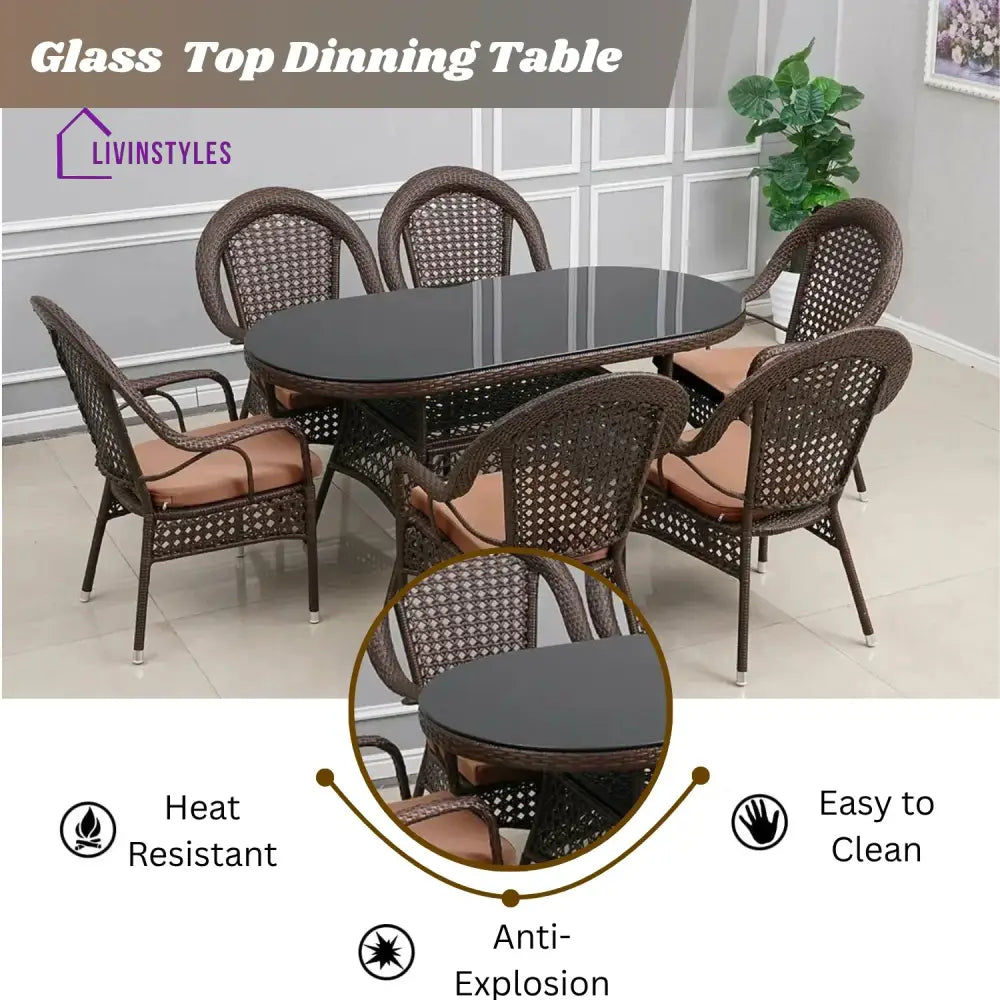 Ghazal Outdoor All-Weather Resistant Rattan Wicker 7-Piece Dining Set - Dining Set