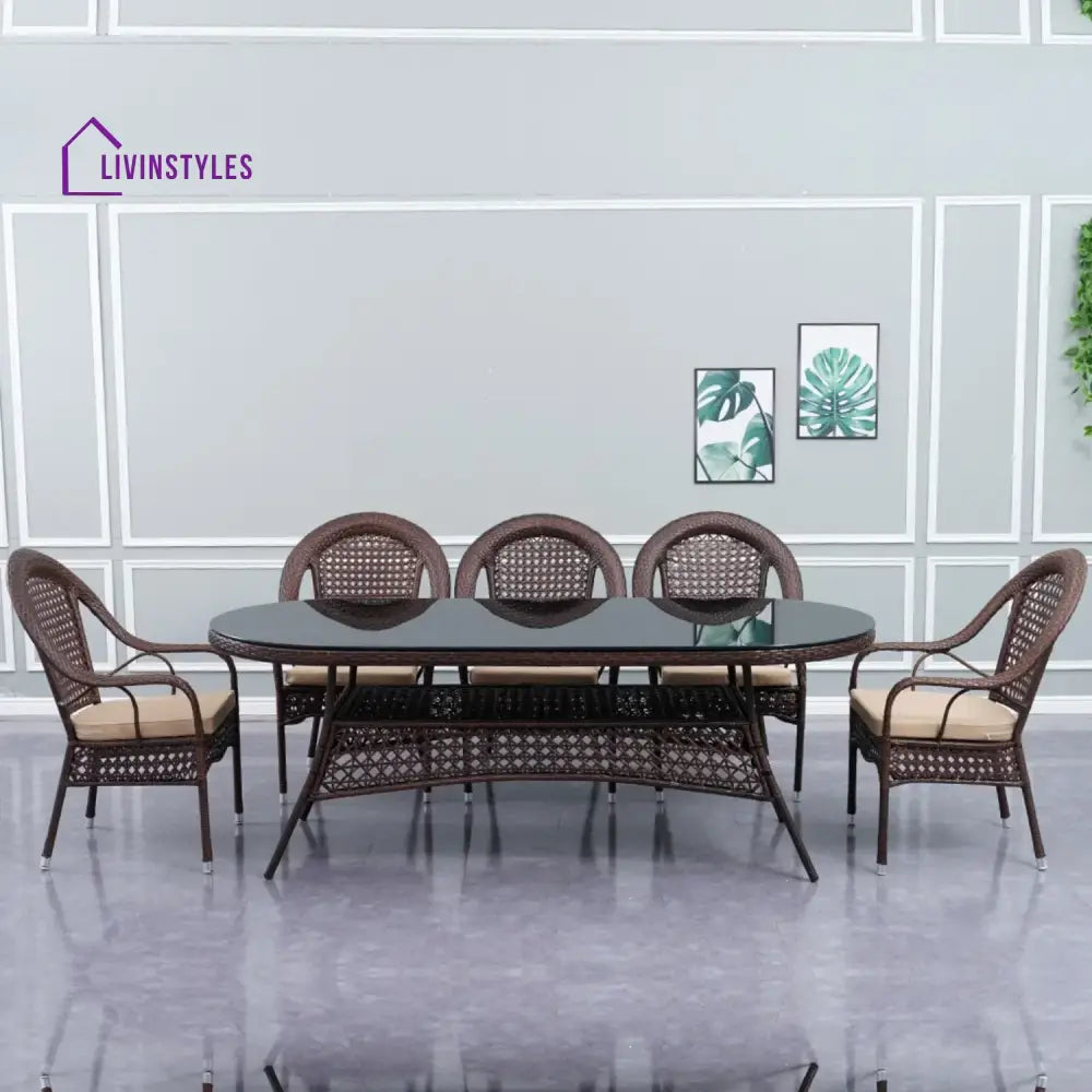 Ghazal Outdoor All-Weather Resistant Rattan Wicker 7-Piece Dining Set - Dining Set